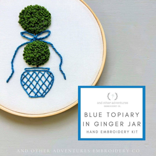 Blue Topiary in Ginger Jar Hand Embroidery Kit