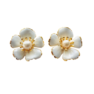 Small Floral White Earrings