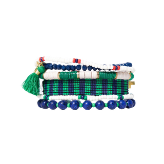 Mixed Bracelet Navy and Kelly Green Stack of 6