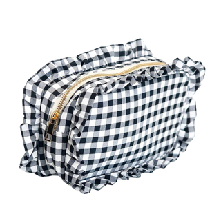 Gingham Ruffle Pouch Cosmetic Bag