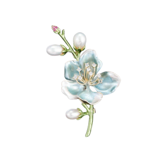 Pearl Peach Blossom Flower Branch Pin Brooch