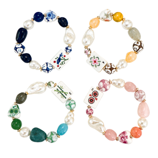Mahjong Tile Mixed Bead Stretch Bracelet