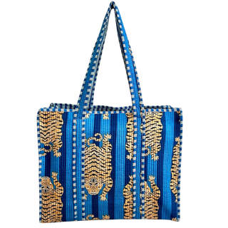 Blue Stripe Tiger Quilted Tote