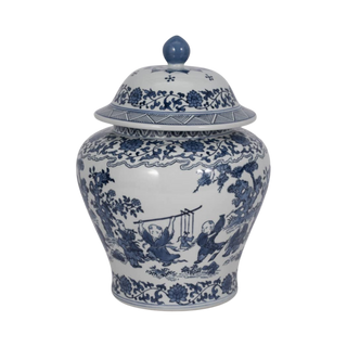 Blue Ceramic Blossoms Decorative Jar