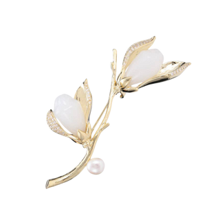 Dainty Pearl Magnolia Flower Brooch