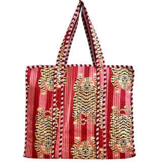 Pink Stripe Tiger Quilted Tote