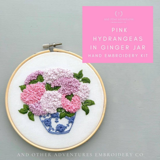 Pink Hydrangeas in Ginger Jar Hand Embroidery Kit