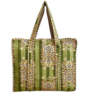 Green Stripe Tiger Quilted Tote