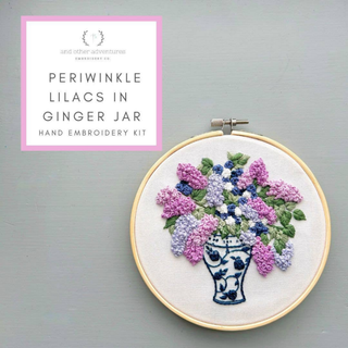 Periwinkle Lilacs in Ginger Jar Hand Embroidery Kit