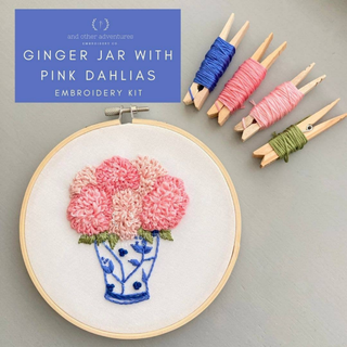 Ginger Jar with Pink Dahlias Embroidery Kit