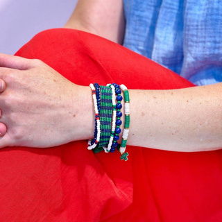 Mixed Bracelet Navy and Kelly Green Stack of 6