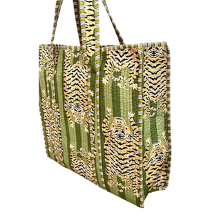 Green Stripe Tiger Quilted Tote