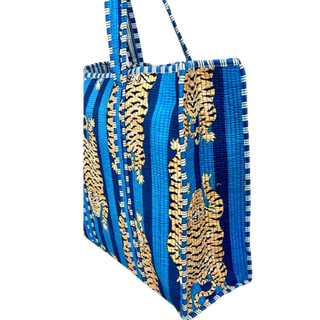 Blue Stripe Tiger Quilted Tote
