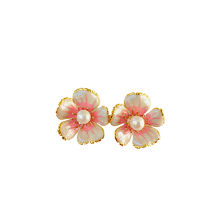 Small Pearl and Pink Floral Earrings