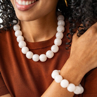 Cece Large Milky White Resin Bead Bracelet