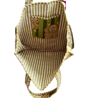 Green Stripe Tiger Quilted Tote
