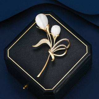 Dainty Crystal Tulip Flower Statement Brooch