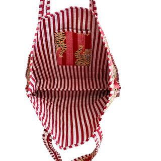 Pink Stripe Tiger Quilted Tote