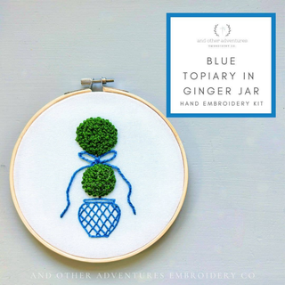 Blue Topiary in Ginger Jar Hand Embroidery Kit