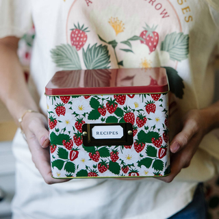 Strawberry Patch Tin Recipe Box