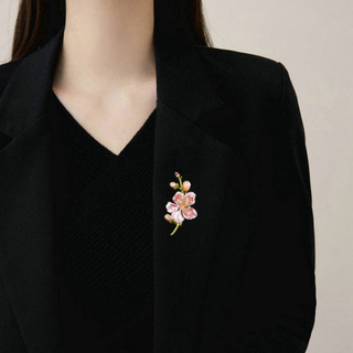 Pearl Peach Blossom Flower Branch Pin Brooch