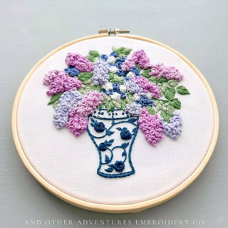 Periwinkle Lilacs in Ginger Jar Hand Embroidery Kit