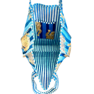 Blue Stripe Tiger Quilted Tote