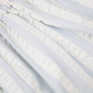 Blue & White Textured Stripe Smocked Flutter Sleeve Dress