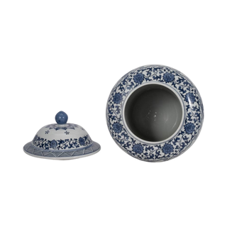 Blue Ceramic Blossoms Decorative Jar