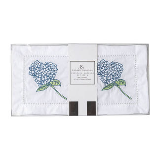 Hydrangea Stem Embroidered Cocktail Napkin Set