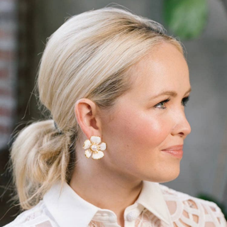 Small Floral White Earrings