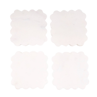 White Marble Scalloped Coaster Set