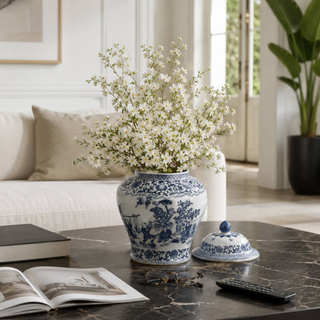 Blue Ceramic Blossoms Decorative Jar