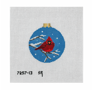 Puffed Cardinal Round Needlepoint Canvas
