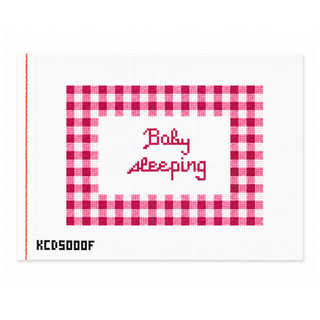 Pink Gingham Baby Sleeping Needlepoint Canvas
