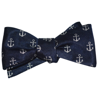 White and Navy Anchor Bow Tie