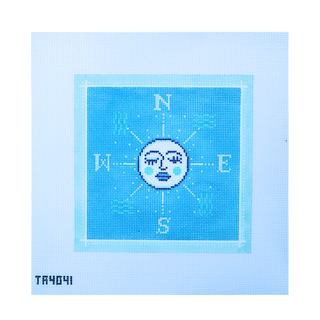 Blue and Turquoise Moon Compass Needlepoint Canvas
