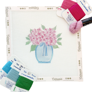 Pink Hydrangea Flower Vase Needlepoint Canvas