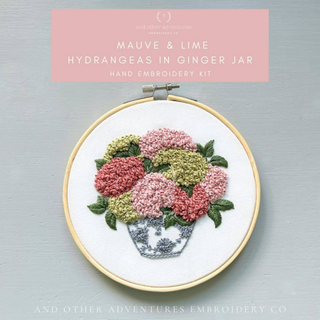 Mauve & Lime Hydrangeas in Ginger Jar Hand Embroidery Kit