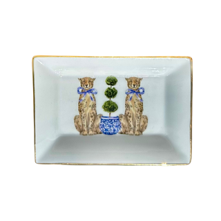 Leopards and Topiary Chinoiserie Porcelain Trinket Tray