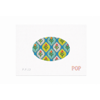 Blue Multi Floral Oval Needlepoint Canvas