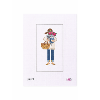 News & Flowers Girl Needlepoint Canvas